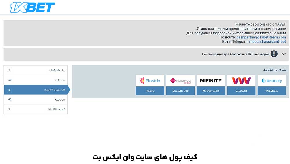 کیف پول های سایت وان ایکس بت